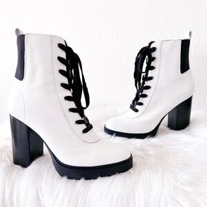 Steve Madden Laurie Platform Combat Booties - Black & White Chunky Block Heel